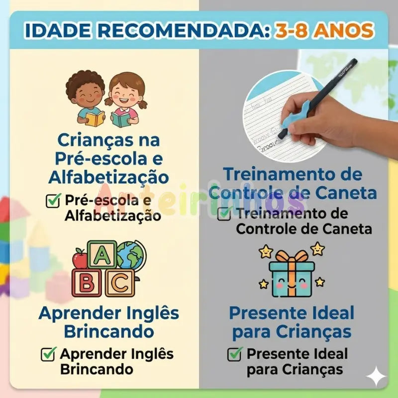 Kit Caligrafia 4 Cadernos + 7 Acessórios