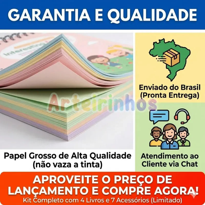 Kit Caligrafia 4 Cadernos + 7 Acessórios