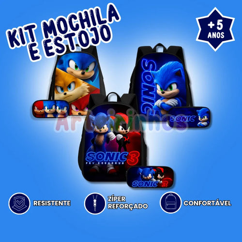 Kit Mochila e Estojo Sonic - Volta as Aulas Arteirinhos