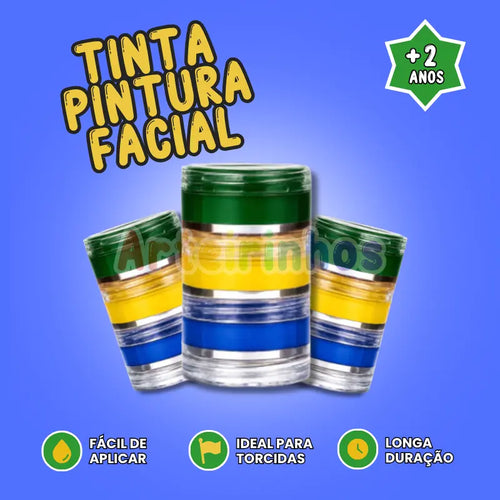 Pintura Facial - Verde, Amarelo e Azul - Maquiagem para Torcedor