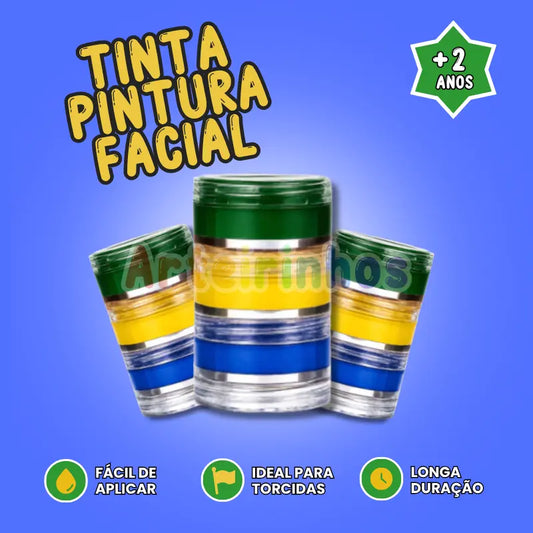 Pintura Facial - Verde, Amarelo e Azul - Maquiagem para Torcedor