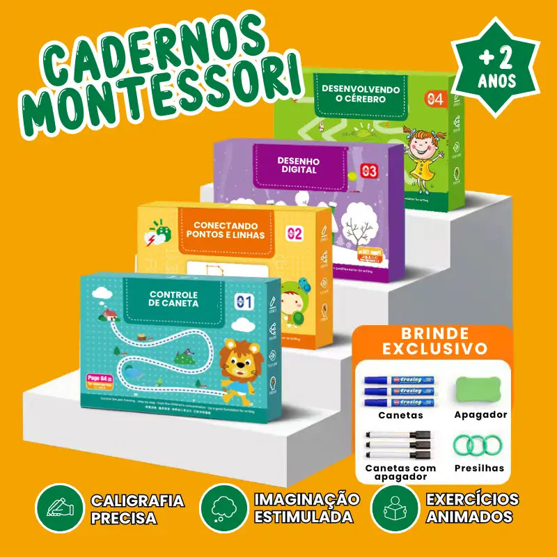 Caderno Montessori - Treina a Coordenação Motora 4 OPÇÕES  - Volta às Aulas