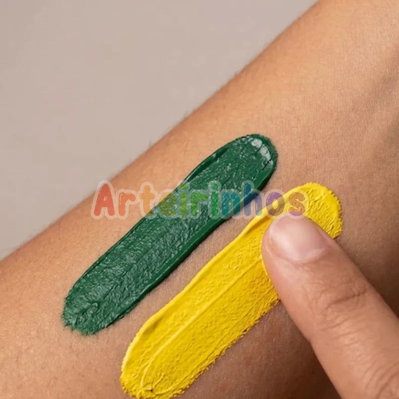 Pintura Facial - Verde, Amarelo e Azul - Maquiagem para Torcedor