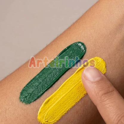 Pintura Facial - Verde, Amarelo e Azul - Maquiagem para Torcedor