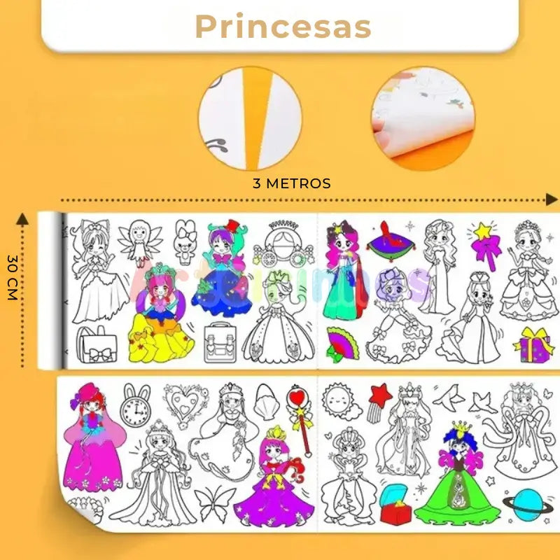 Rolo Mágico De Colorir (3 Metros) e Desenhos Coláveis