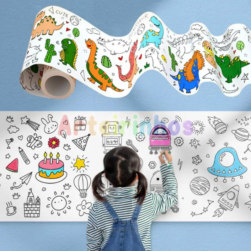 Rolo Mágico De Colorir (3 Metros) e Desenhos Coláveis