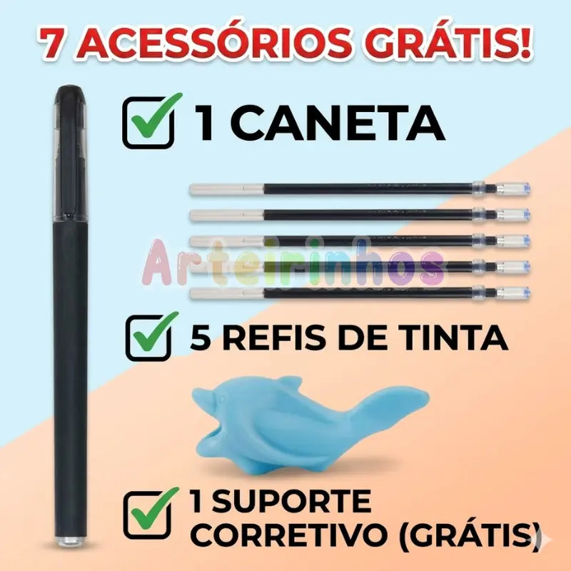 Kit Caligrafia 4 Cadernos + 7 Acessórios
