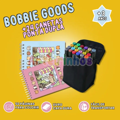 Kit Bobbie Goods + 24 Canetas ponta dupla - Volta às Aulas