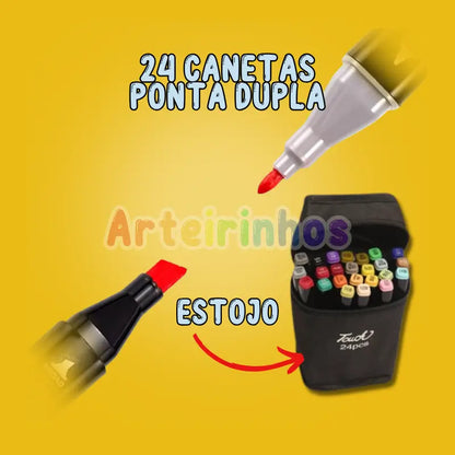 Kit Bobbie Goods + 24 Canetas ponta dupla - Volta às Aulas