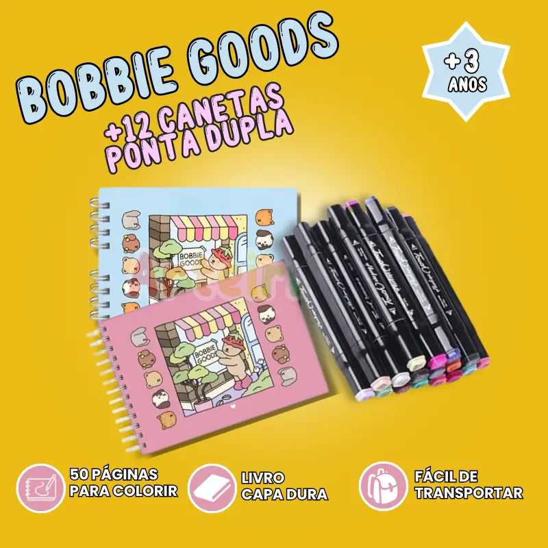 Kit Bobbie Goods + 12 Canetas + (Livro de Colorir) - Volta às Aulas