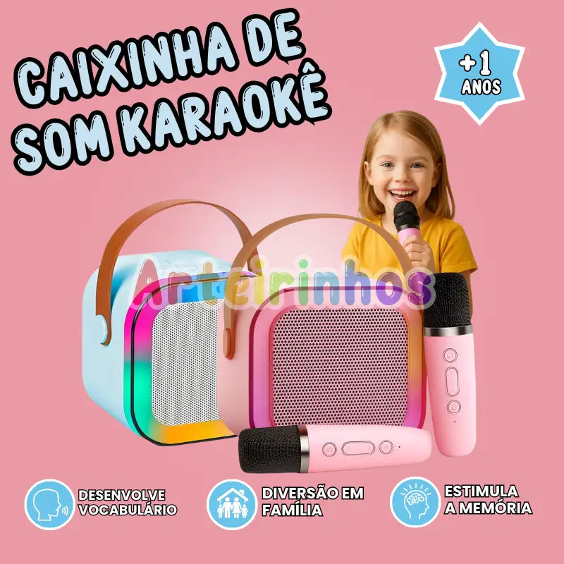 Caixinha de Som Karaokê com Microfones sem Fio - Arteirinhos